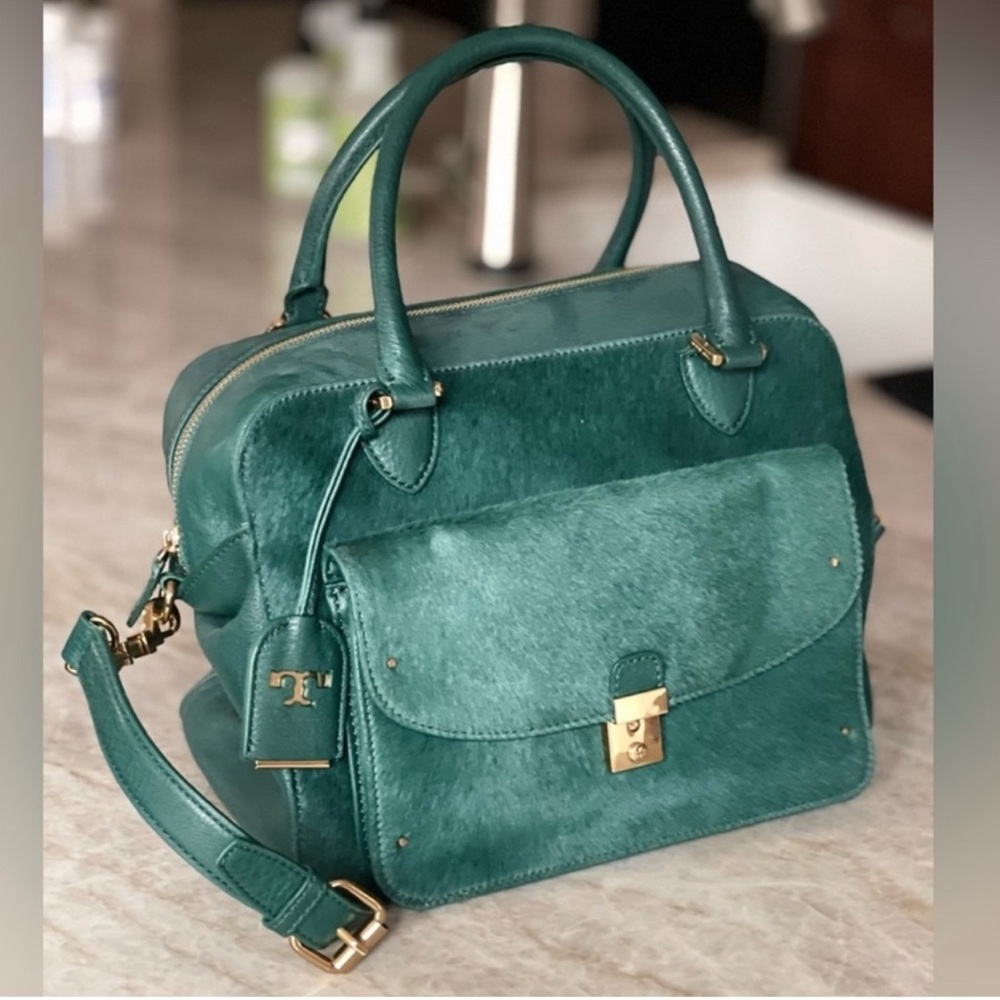 Tory Burch Priscilla Pony Hair Crossbody/Satchel Bag in Teal - Picture 16 of 16